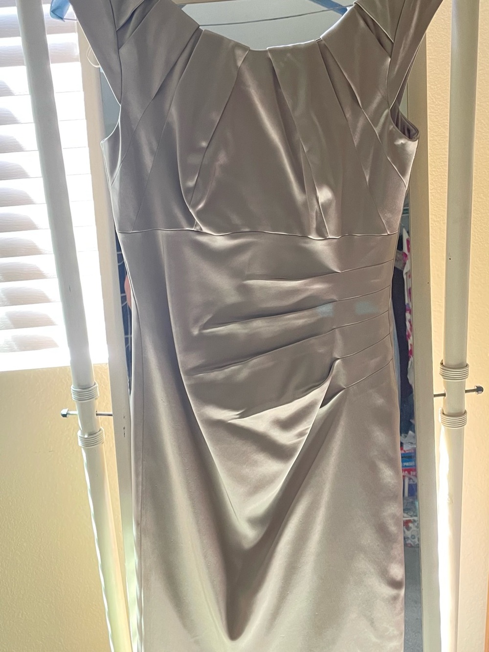 Jax Silverish Beige Satin Midi Dress